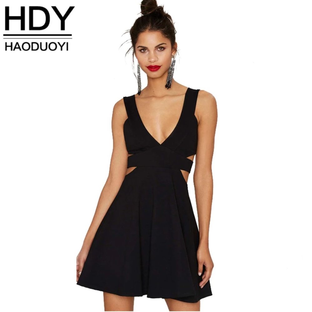 HAODUOYI Black Cut Out Dress